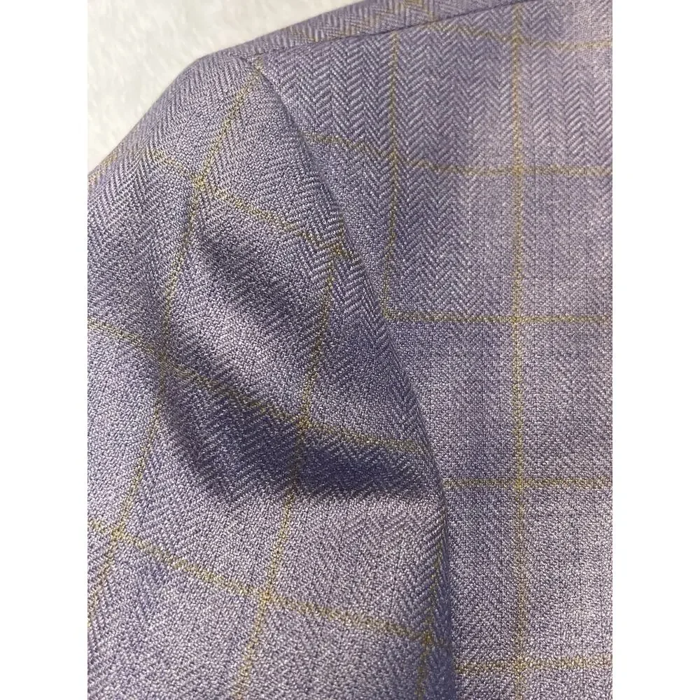 Paul Fredrick Blazer 50R Purple Lavender Camel Gold Plaid Herringbone Silk Wool